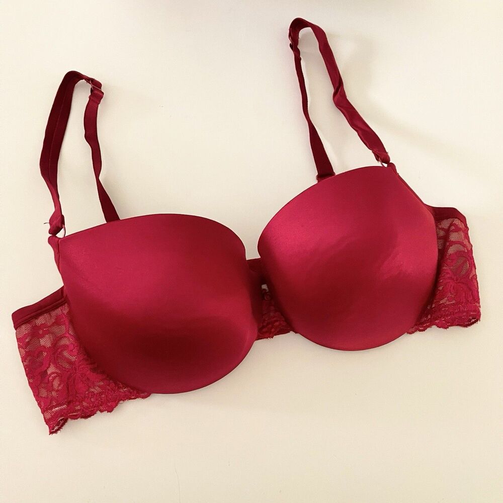 Cacique Tshirt Bra Size 42C Red Lace Floral Underwired Lined Adjustable Padded